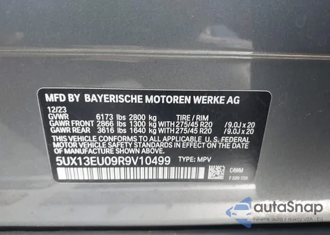 2024 BMW X5 Sdrive40I from USA, damaged, VIN 5UX13EU09R9V10499